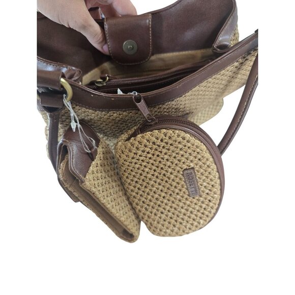 Y2K Rosetti 3 Piece Boho Woven Brown Shoulder Bag Set NWT Coconut Girl Deadstock - Picture 3 of 8